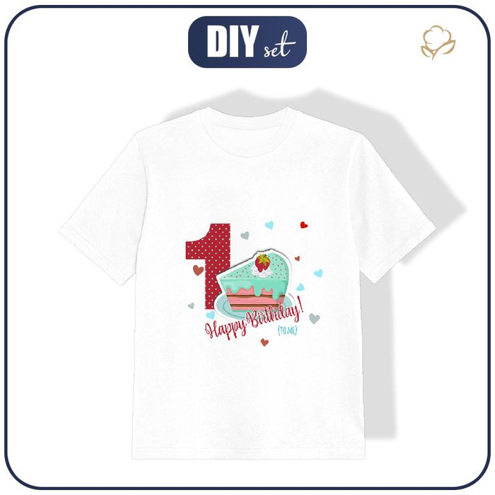 KID’S T-SHIRT - 1ST BIRTHDAY /  BIRTHDAY CAKE - single jersey (92/98)