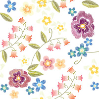 FLOWERS / white - Cotton woven fabric