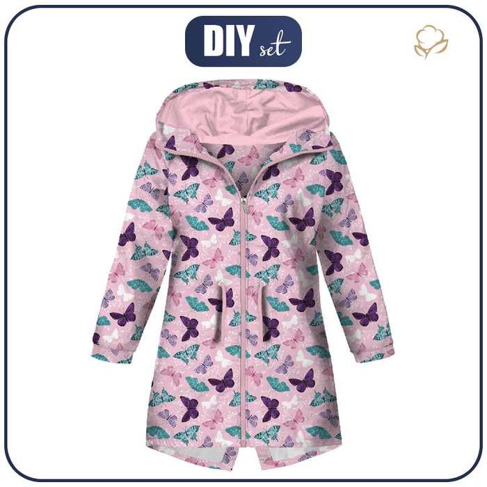 KIDS PARKA (ARIEL) - BUTTERFLIES PAT. 5 / pink (PURPLE BUTTERFLIES) - softshell (146/152)