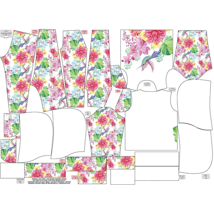 Children's tracksuit (OSLO) - HUMMINGBIRDS AND FLOWERS pat. 2 - looped knit fabric (98/104)