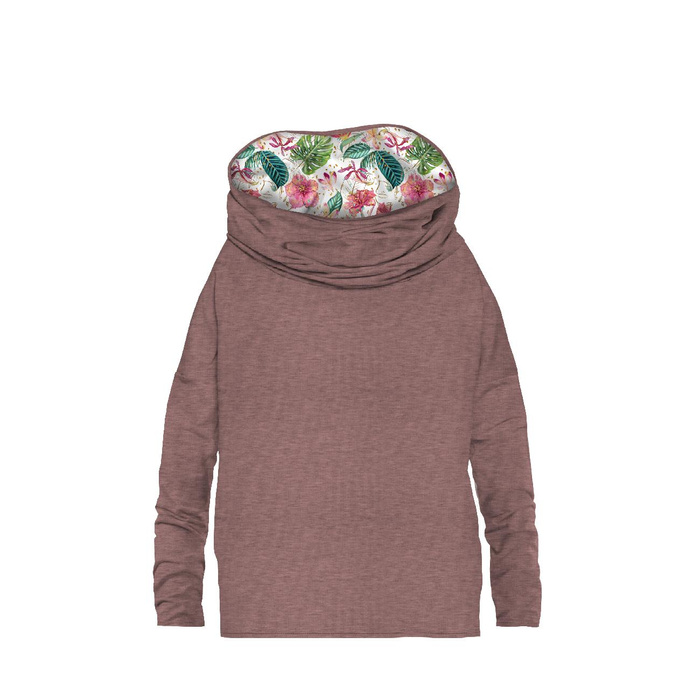 Sweatshirt mit Schalkragen und Fledermausärmel (FURIA) - MELANGE ROSENQUARZ / tropisches dschungel - Nähset