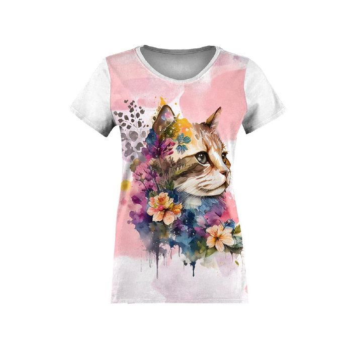 T-SHIRT DAMSKI - WATERCOLOR CAT WZ. 1 - zestaw do uszycia XXS