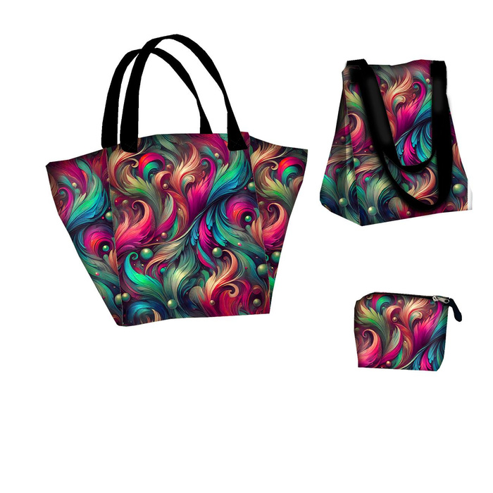 XL bag with in-bag pouch 2 in 1 - COLORFUL FEATHERS - sewing set