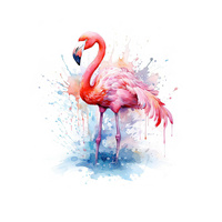 WATERCOLOR FLAMINGO - Panel (75cm x 80cm) SINGLE JERSEY PANEL