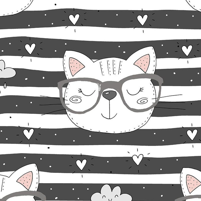 KATZEN MIT BRILLEN / grau- Polster- Velours