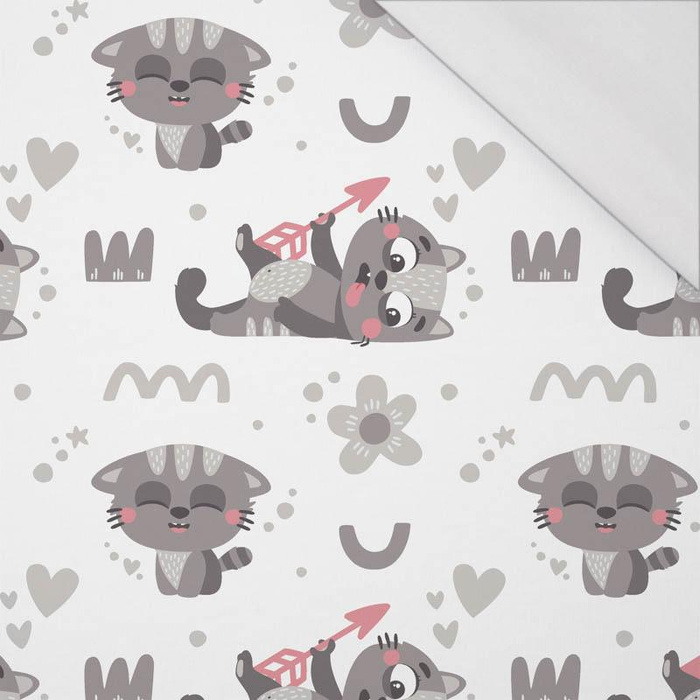 KOTY I STRZAŁKI (KOCI ŚWIAT) / BIAŁY - single jersey z elastanem 