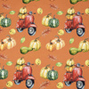KÜRBISSE AUF DEM SCOOTER (Blätter) / orange (KÜRBISGARTEN) - French Terry mit Elasthan
