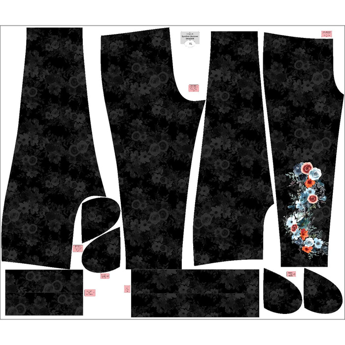 Dámské joggery (NOEMI) - AKVARELOVÉ KVĚTY vz. 2 / černá - Sada šití XL