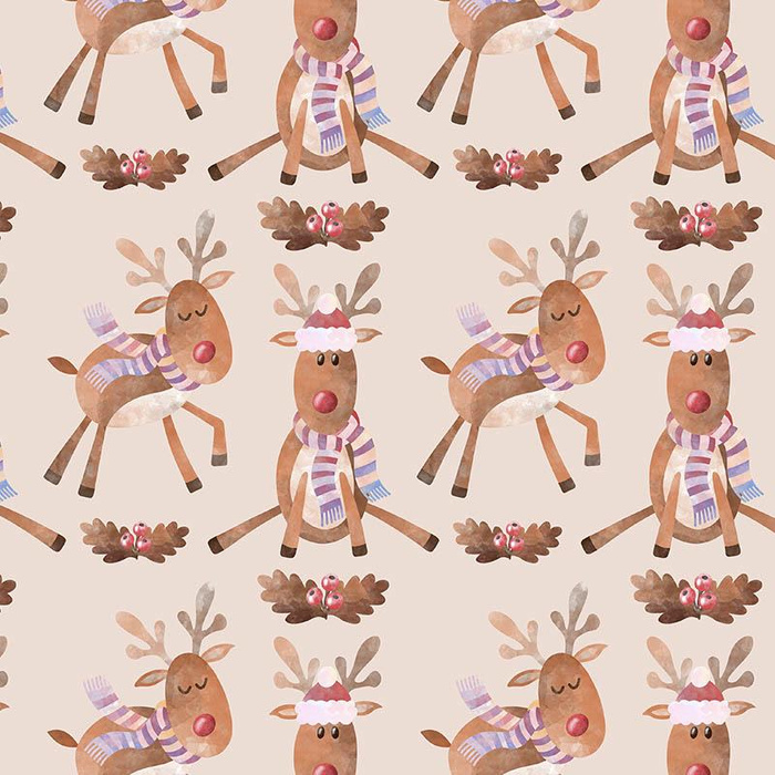 REINDEERS / OAK LEAVES (CHRISTMAS REINDEERS) - Cotton woven fabric