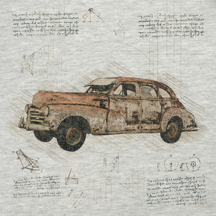 RETRO AUTO M. 1 / melange hellgrau - Paneel (75cm x 80cm)