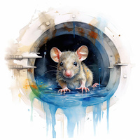 WATERCOLOR RAT - panel (75cm x 80cm) SINGLE JERSEY PANEL