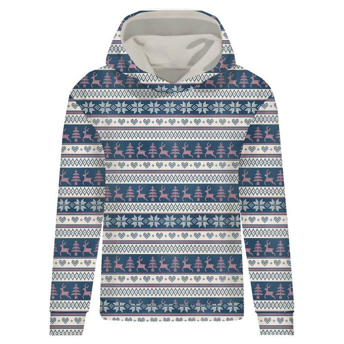 CLASSIC WOMEN’S HOODIE (POLA) - REINDEERS PAT. 3 / dark blue (NORWEGIAN PATTERNS) - looped knit fabric - XXXL