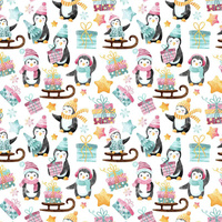 PENGUINS MIX PAT. 2 (CHRISTMAS PENGUINS) - Cotton woven fabric