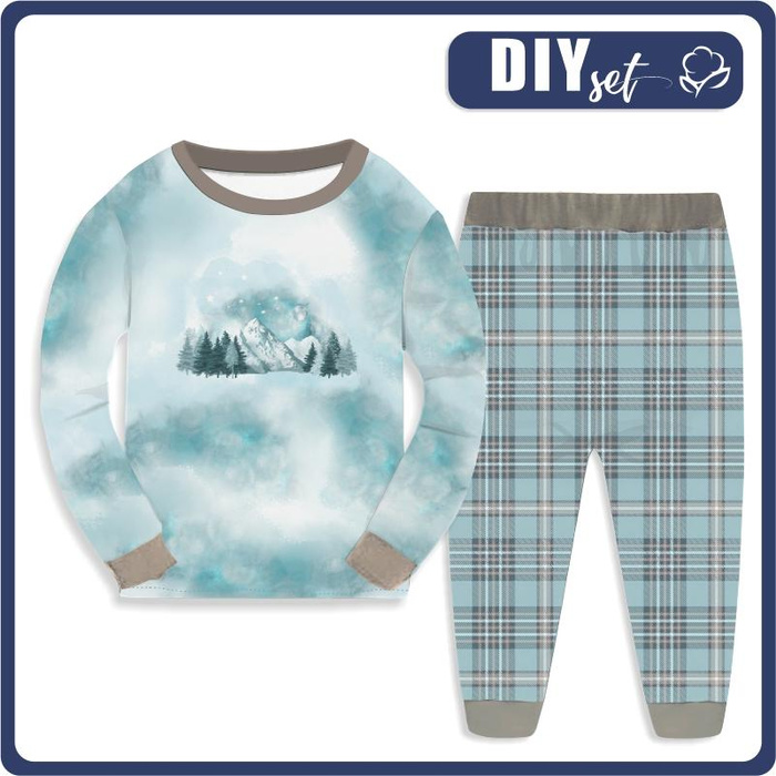 CHILDREN'S PAJAMAS " MIKI" - TREES AND MOUNTAINS (WINTER IN THE MOUNTAIN) - Elastic cotton knit fabric (122/128)
