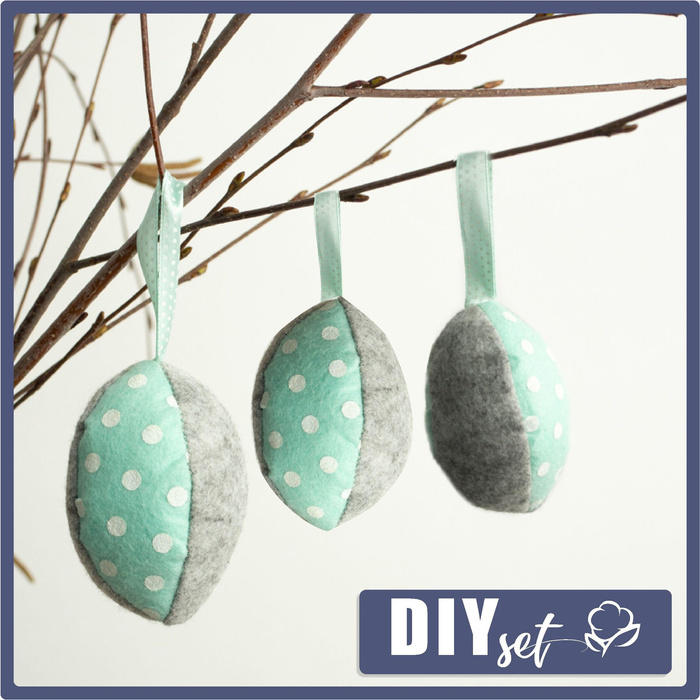 7 Easter eggs sewing set - DOTS WHITE / mint
