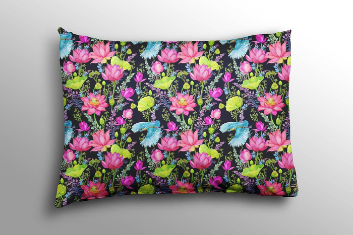 MINI KINGFISHERS AND POPPIES (KINGFISHERS IN THE MEADOW) / black - Waterproof woven fabric