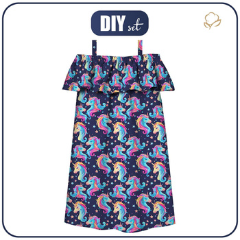 Bardot neckline dress (LILI) - FAIRY WORLD wz.1 (UNICORN) - sewing set - 134-140