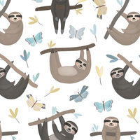 SLOTHS / butterflies (SLOTHS) / white - Waterproof woven fabric