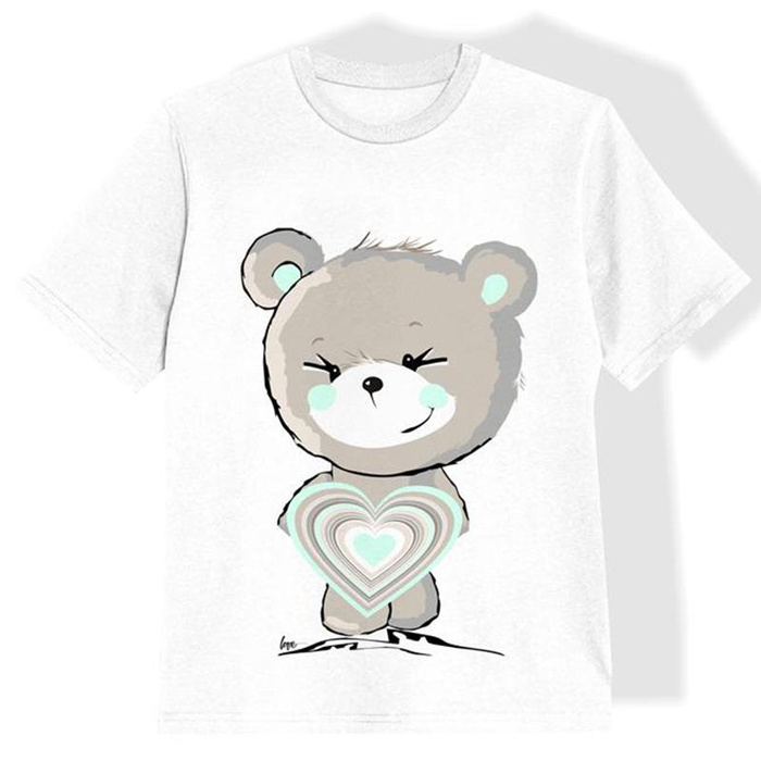 KID’S T-SHIRT- BEAR (mint) / Heart - single jersey (128/134)