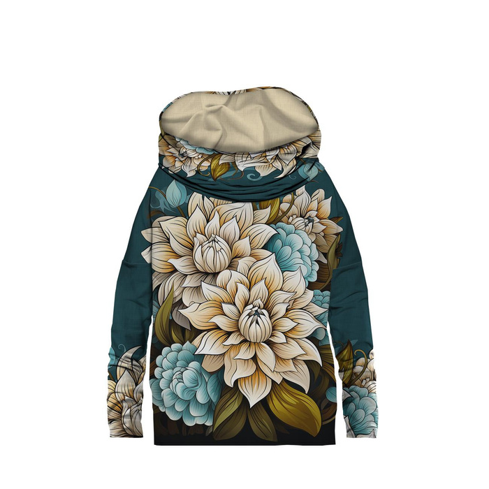 Sweatshirt mit Schalkragen und Fledermausärmel (FURIA) - Bouquet of flowers wz.4 - Sommersweat ITY - XS