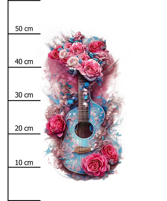 GITARRE MIT ROSEN - Paneel (60cm x 50cm) Wintersweat angeraut mit Elastan ITY