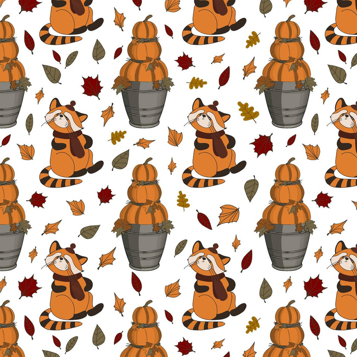 KLEINE PANDAS UND KÜRBIS SCHNEEMÄNNER / WEIß (HERBST DES KLEINEN PANDA) - Wasserabweisende Webware