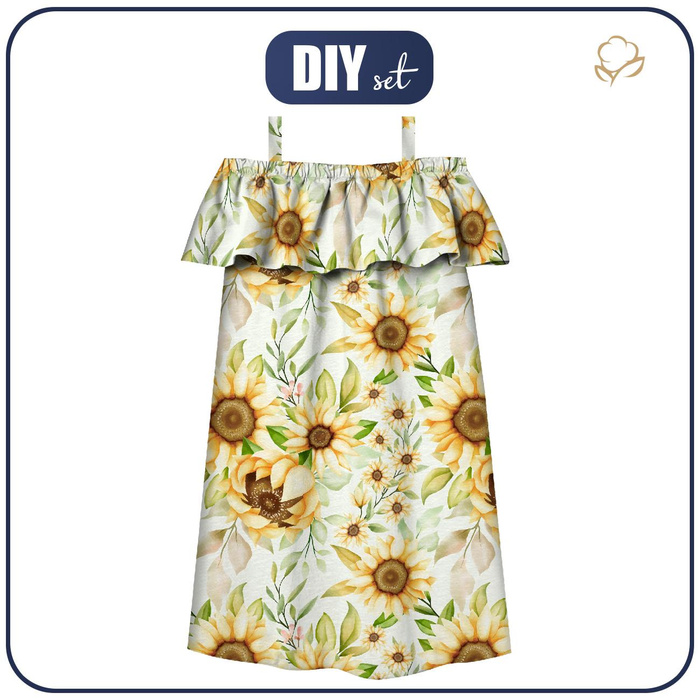 Bardot neckline dress (LILI) - PASTEL SUNFLOWERS PAT. 3 - sewing set - 110-116
