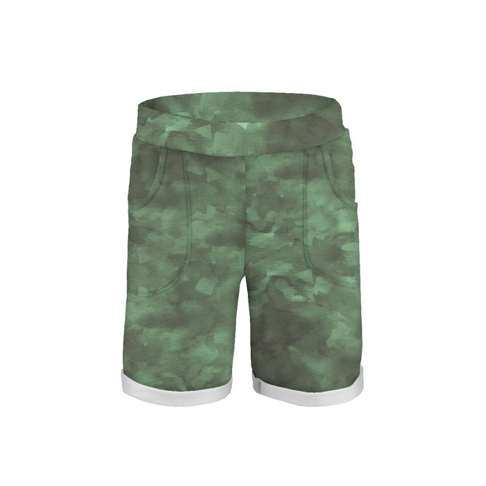 KURZE KINDERHOSE (RIO) - CAMOUFLAGE m. 2 / olive - Nähset