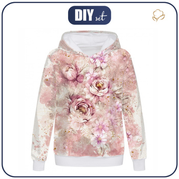 BLUZA DAMSKA (POLA) CLASSIC Z KAPTUREM - WATERCOLOR FLOWERS wz. 6 - dzianina pętelkowa