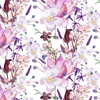 KVĚTY JABLONĚ A MAGNOLIE vz.1 (KVETOUCÍ LOUKA) - tkanina HOME DECOR PREMIUM