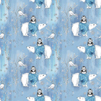 PINGUINE AUF BÄREN / hellblau (VERZAUBERTER WINTER) - Baumwoll Webware