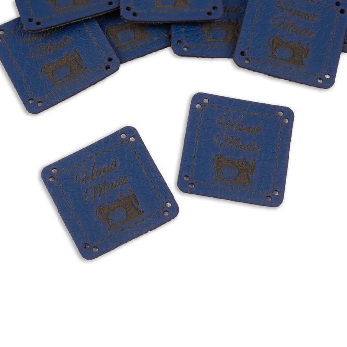 Cedulka  Hand Made - šicí stroj 2,5x2,5 cm - tmavomodrá