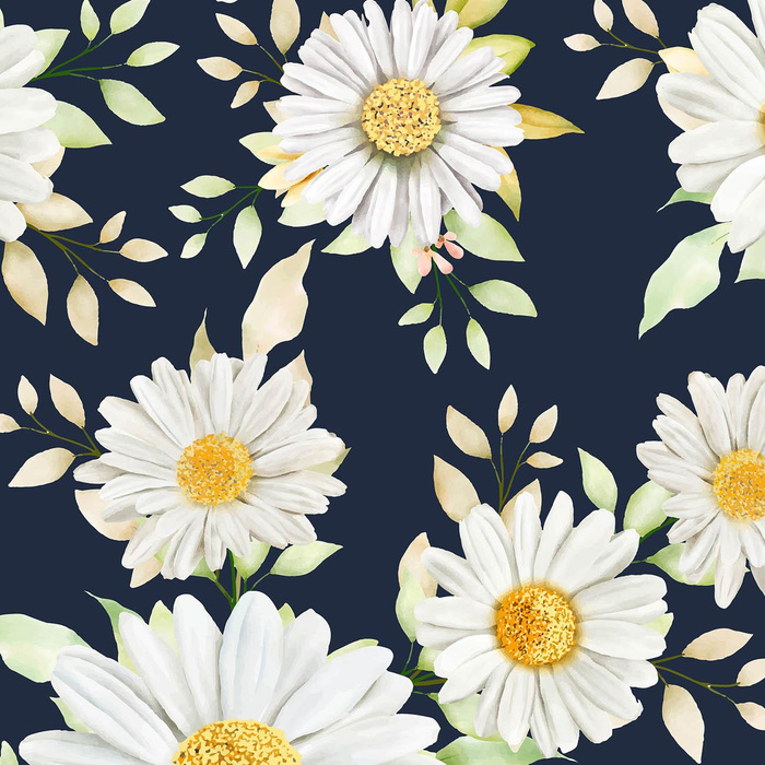 DAISIES PAT. 2 / dark blue - looped knit fabric with elastane ITY
