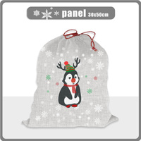 PINGUIN RENTIER / rot - acid wash grau - Baumwoll Webware Panel ( 30 x 50 cm )