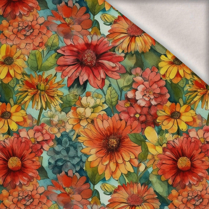 FLOWERS PAPAYA ORANGE WZ. 10 - brushed knitwear with elastane ITY