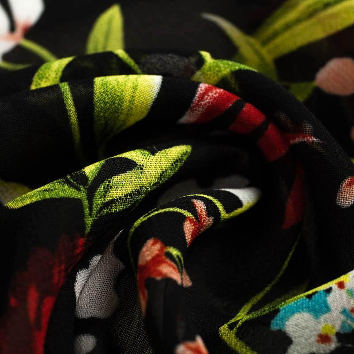 FLOWERS ON THE MEADOW pat. 3 / black - Chiffon