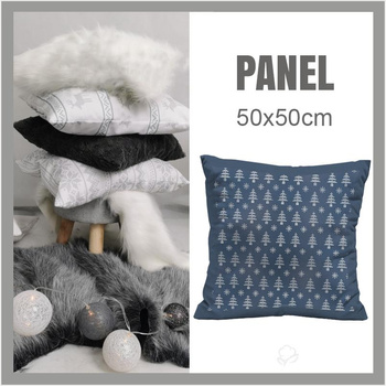 KISSENPANEL - WEIHNACHTSBÄUME UND SCHNEEFLOCKEN / (acid) dunkelblau (NORWEGISCHE MUSTER)