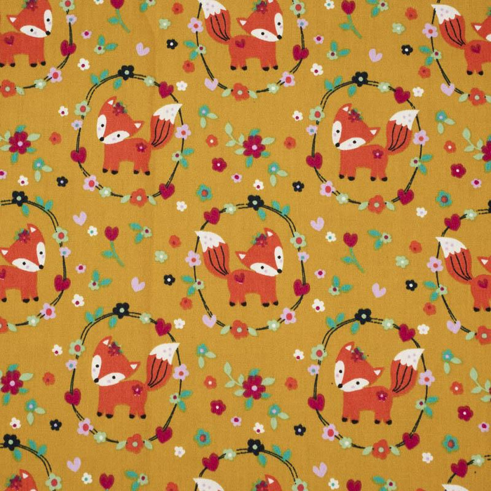 FOXES (wreaths) / mustard - POPLIN 100% cotton