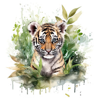 WATERCOLOR TIGER - panel (75cm x 80cm) Waterproof woven fabric