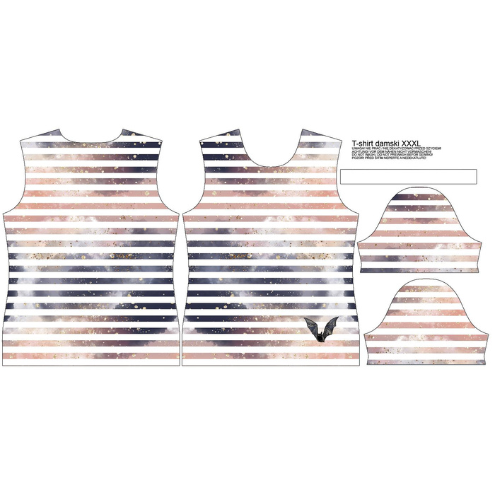 T-SHIRT DAMSKI - NIETOPERZ / paski (ZACZAROWANA NOC) - single jersey XXXL