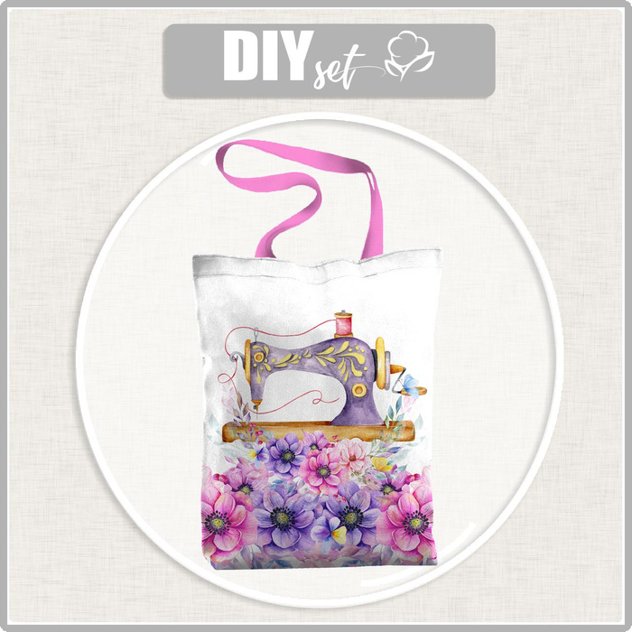 SHOPPER BAG - SEWING MACHINE AND FLOWERS - Waterproof woven fabric - sewing set