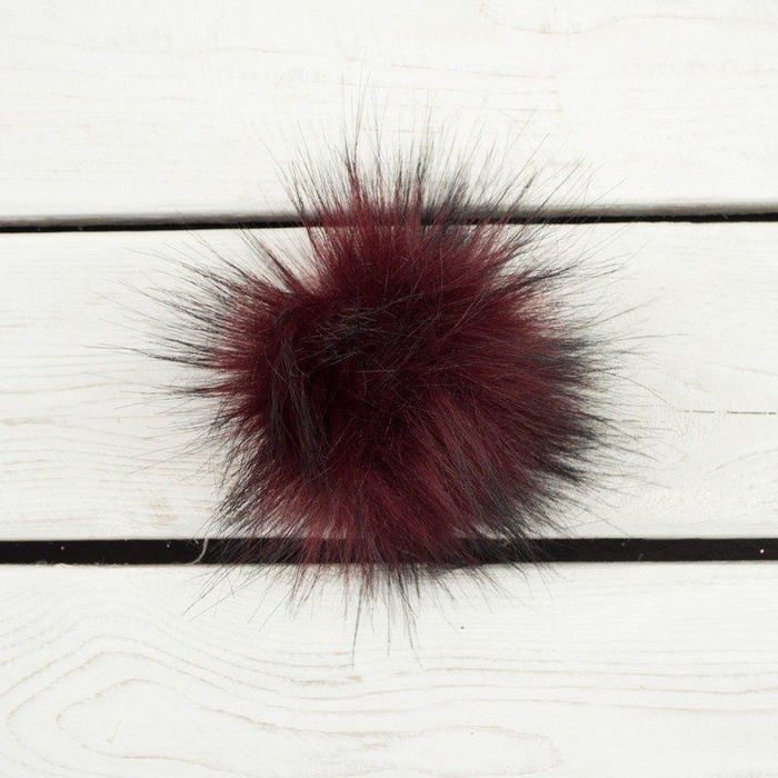 Kunstfell Pompon 9 cm - melange  dunkelrot
