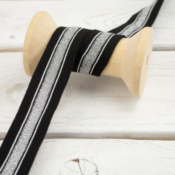 Knitwear ribbon - side stripes 25 mm - 7 stripes: black, white, silver