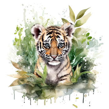 WATERCOLOR TIGER - Paneel (75cm x 80cm) Wintersweat angeraut mit Elastan ITY