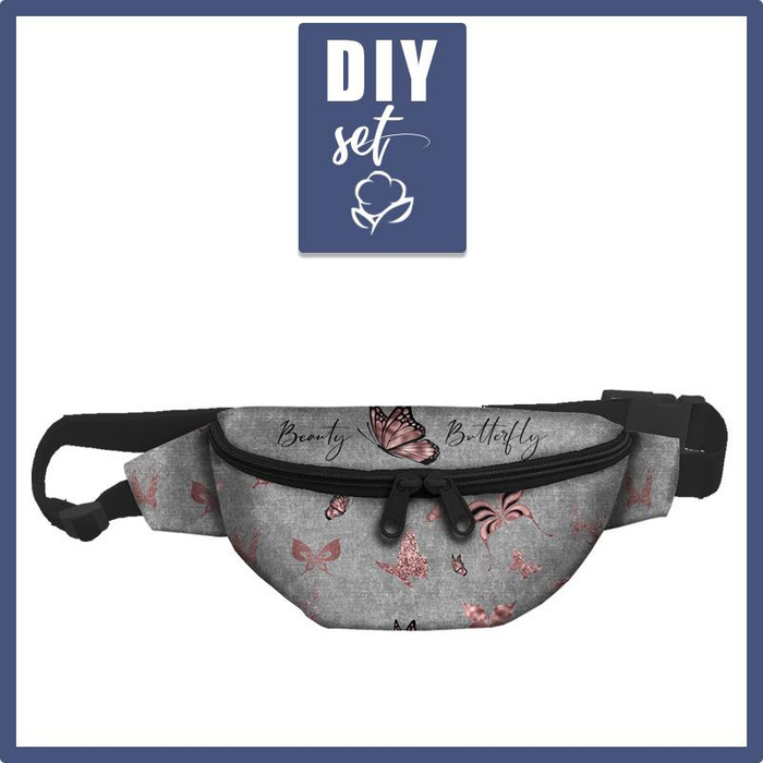 HÜFTTASCHE - BEAUTY BUTTERFLY (GLITTER SCHMETTERLINGE) / ACID WASH GRAU - klein