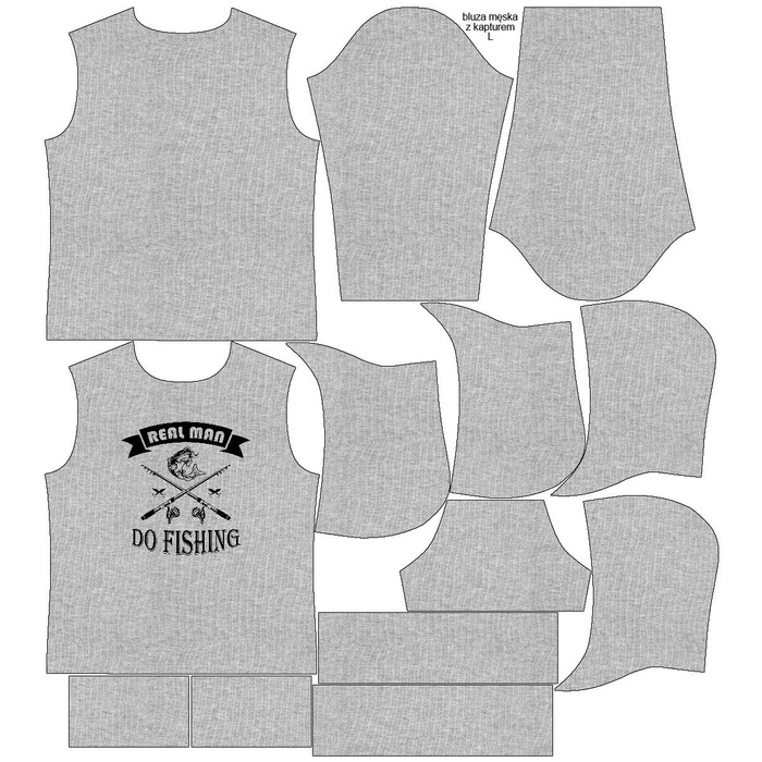 HERREN HOODIE - DO FISHING / melange hellgrau - Nähset XXXL