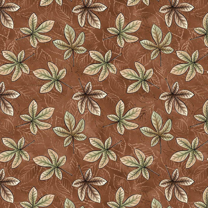 CHESTNUT LEAVES (AUTUMN IN THE FOREST) - Cotton woven fabric