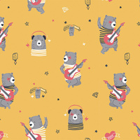 Rock N Roll bear / senf - Baumwoll Webware