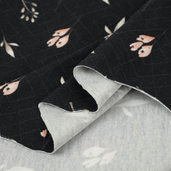 FLOWERS AND LEAVES pat. 4 / black - single jersey 