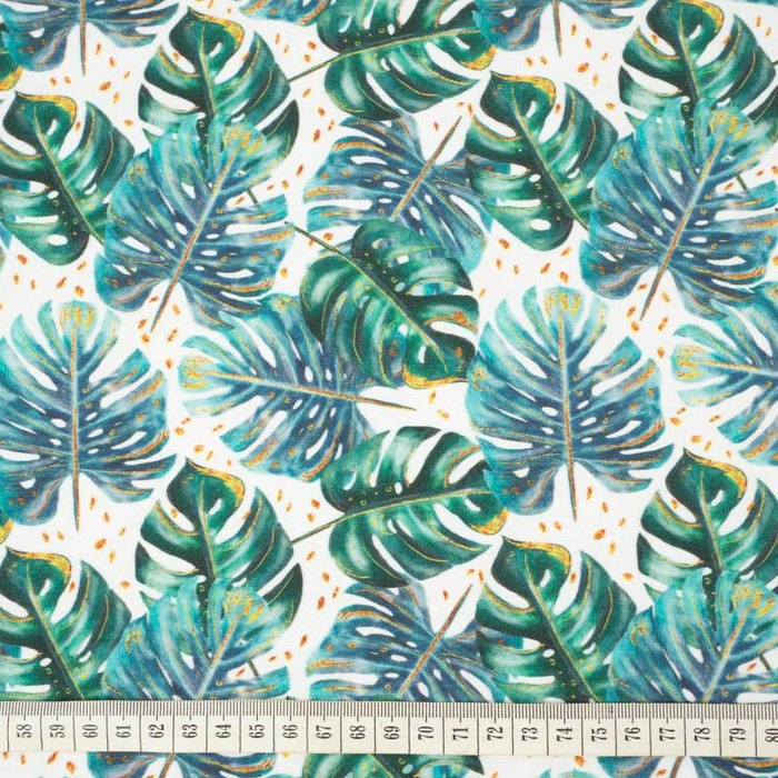 MONSTERA pat. 4 / white  - single jersey with elastane 